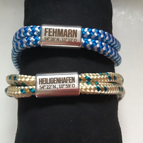 „Fehmarn oder Heiligenhafen“ Segelseil-Armband mit Gravur
