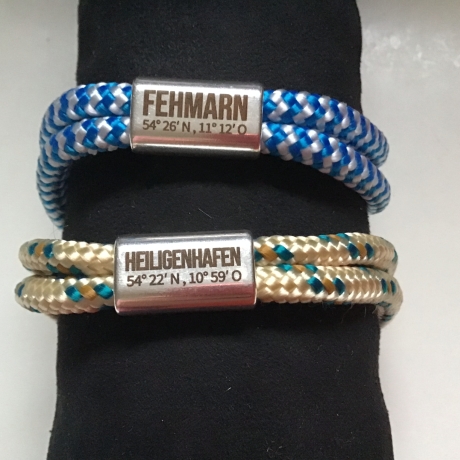 „Fehmarn und Heiligenhafen“ Segelseil-Armband mit Gravur