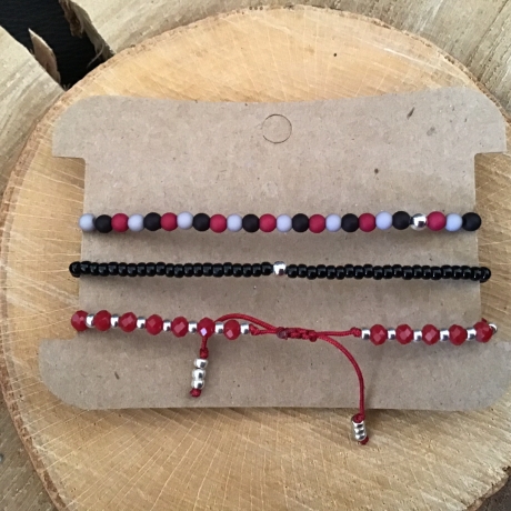 Schickes 3 teiliges Armband-Set in rot-grau-schwarz