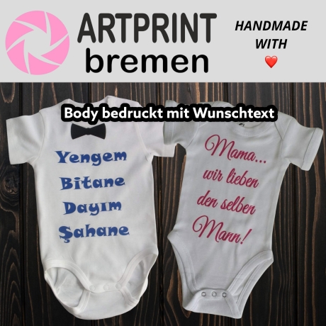 Baby-Body bedruckt mit Name / Text (kurzarm)