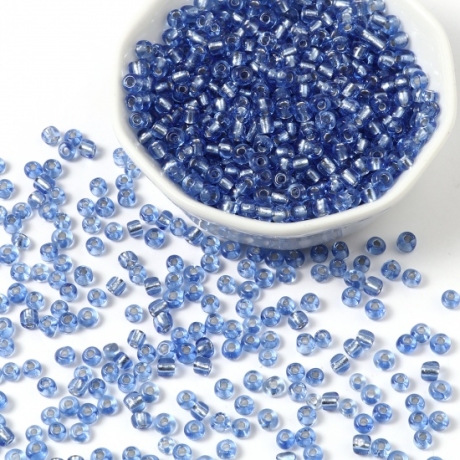600 St. Glasperlen Rocailles indigo blau Silbereinzug 3 - 4 mm