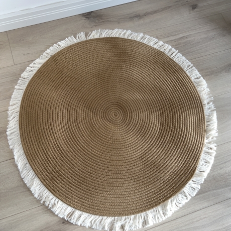 Handgefässter Natural Boho Bodenteppich runder Matte Jute 100%