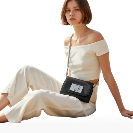 Schwarze Kaviarleder Schultertasche ELOISE (159)