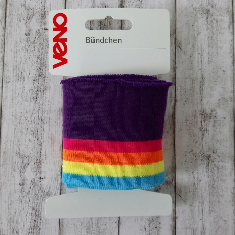 Bündchen 6 x 110 cm violett/Regenbogen