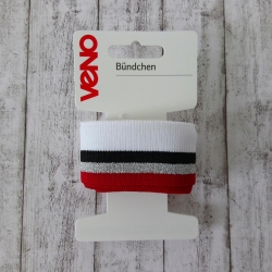 Bündchen 3 x 125 cm weiß/silber/rot/schwarz