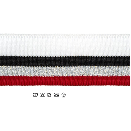 Bündchen 3 x 125 cm weiß/silber/rot/schwarz