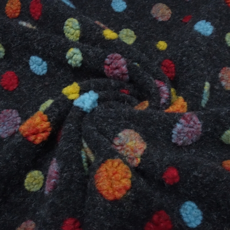Stoff Musterwalk Kochwolle Boppel Jacquard Anthrazit Bunt 