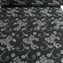 Stoff Musterwalk Walkloden Kochwolle Blumen schwarz grau anthra