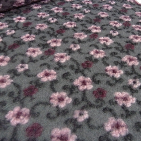 Stoff Musterwalk Walkloden Kochwolle Blumen grau rosa bordeaux sw