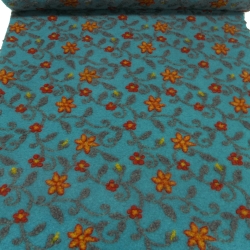 Stoff Musterwalk Walkloden Kochwolle Blumen petrol grau rot gelb