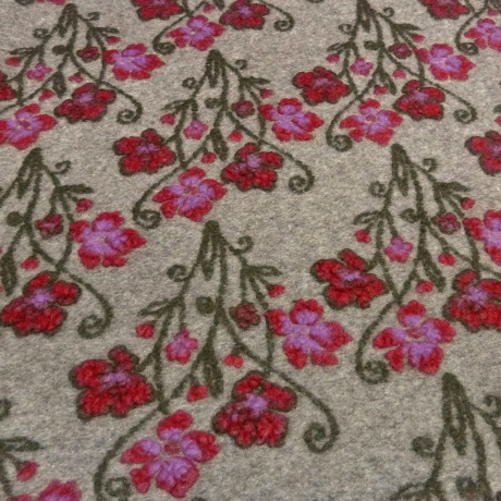 Stoff Musterwalk Walkloden Kochwolle Blumen beige rot fliede oliv