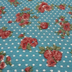 Stoff Musterwalk Walkloden Blumen Punkte türkis rot grün wollweiß
