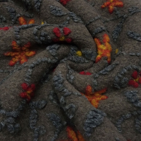 Stoff Musterwalk Walkloden Kochwolle Blumen braun gelb orange