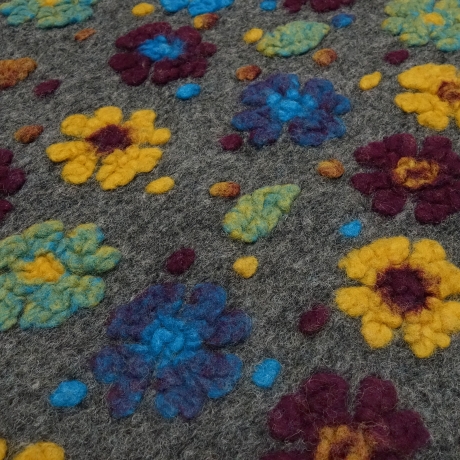 Stoff Musterwalk Walkloden Kochwolle Blumen Punkte grau bunt