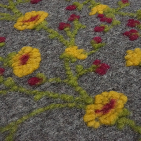 Stoff Ital. Musterwalk Walkloden Relief Blumenmuster grau gelb