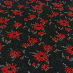 Stoff Ital Musterwalk Walkloden Kochwolle Blumen schwarz rot grau