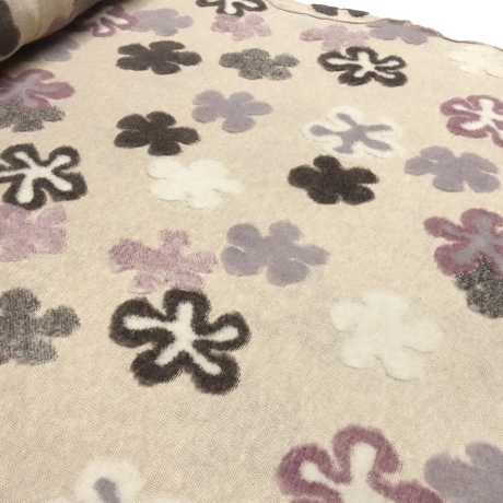 Stoff Ital. Baumwolle Jersey Intarsien Blumen beige braun rosa