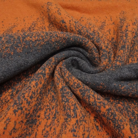 Stoff Merinowolle Doubleface Jacquard Farbverlauf orange grau