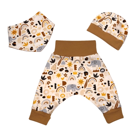 3-tlg Baby-Set Pumphosen-Set Erstlingsoutfit Elefanten beige