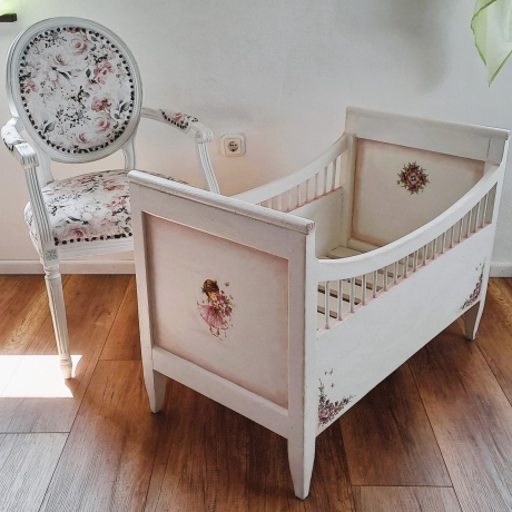 Bett Babybett Kinderbett Puppenbett Baby weiß Vintage restauriert