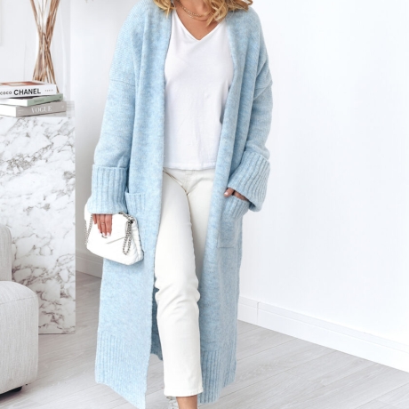 Oversized Strickmantel lang Strickjacke Cardigan Babyblau S-XL