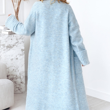 Oversized Strickmantel lang Strickjacke Cardigan Babyblau S-XL