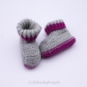 Babyschuhe, Babystiefel, gestrickt, grau, rosa, Wolle (Merino)