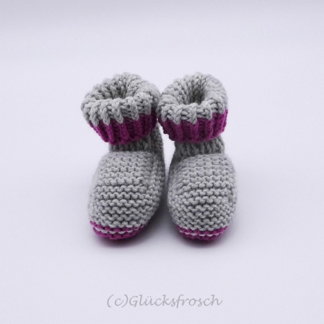 Babyschuhe, Babystiefel, gestrickt, grau, rosa, Wolle (Merino)