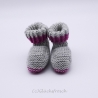 Babyschuhe, Babystiefel, gestrickt, grau, rosa, Wolle (Merino)