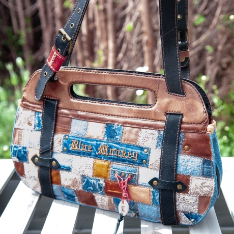 High-End Designertasche - UPCYCLING Jeans-Leder-Tasche