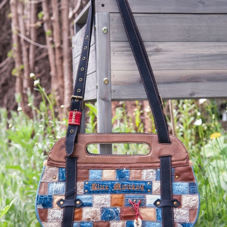 High-End Designertasche - UPCYCLING Jeans-Leder-Tasche