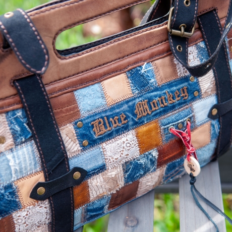 High-End Designertasche - UPCYCLING Jeans-Leder-Tasche