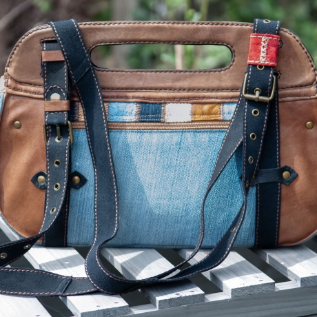 High-End Designertasche - UPCYCLING Jeans-Leder-Tasche