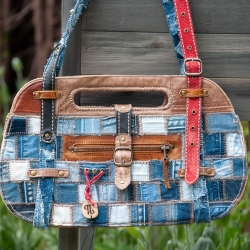 High-End Designertasche - UPCYCLING Jeans-Leder-Tasche