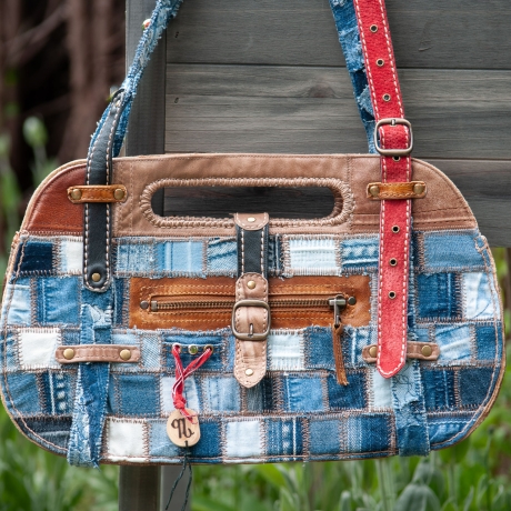 High-End Designertasche - UPCYCLING Jeans-Leder-Tasche