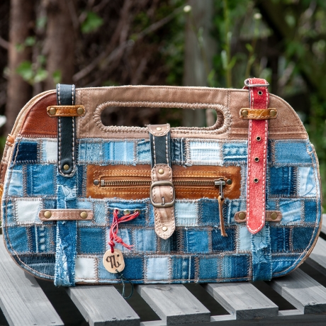 High-End Designertasche - UPCYCLING Jeans-Leder-Tasche