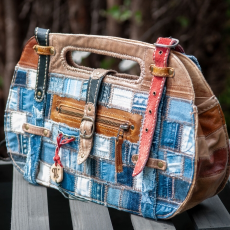 High-End Designertasche - UPCYCLING Jeans-Leder-Tasche