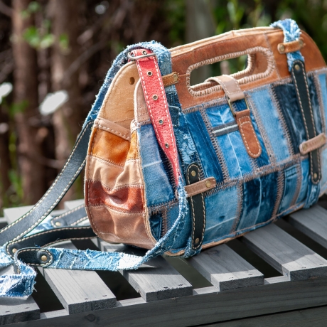 High-End Designertasche - UPCYCLING Jeans-Leder-Tasche