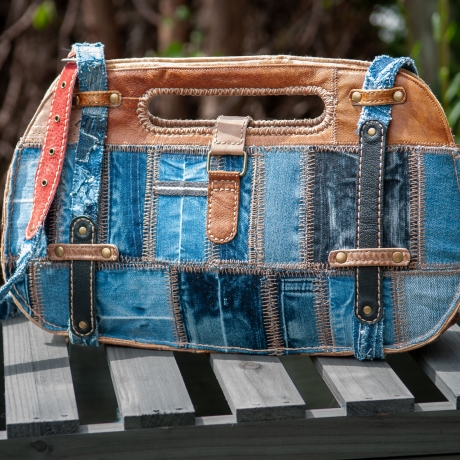 High-End Designertasche - UPCYCLING Jeans-Leder-Tasche
