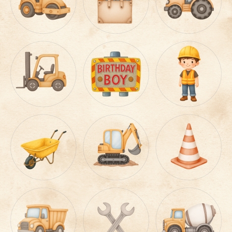 Cupcake Aufleger – Digitale Datei - Bagger Baustelle