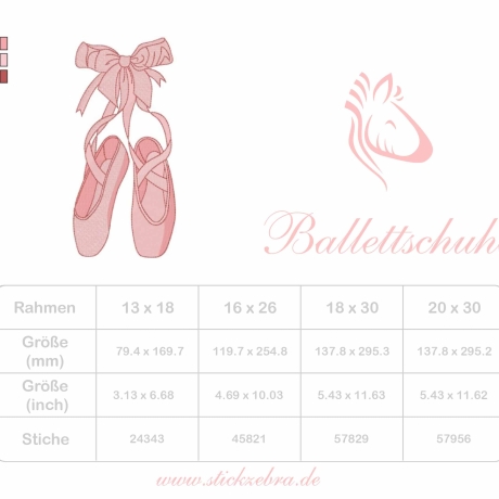 Ballettschuhe Stickdatei – Zartes Motiv für kleine Tänzerinnen
