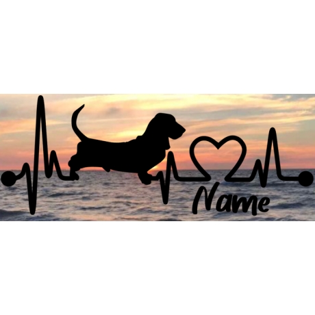 Aufkleber Herzlinie Heartbeat Hund Basset Hount