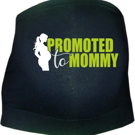 größenverstellbares Bauchband bedruckt mit PROMOTED TO MUMMY
