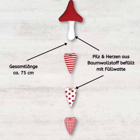 Herbstliche Stoffdeko Girlande Pilz & Herzen Landhausstil