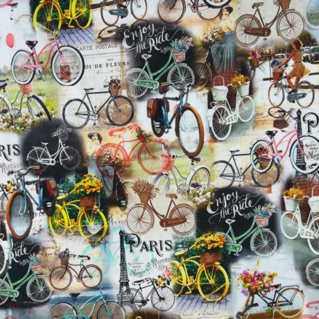 ✂Baumwolljersey hellgrundig mit Fahrradmotiven ✂ 0,10m