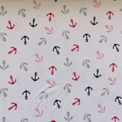 ✂Baumwolljersey weiß mit schwarz roten Ankern ✂ 0,10m