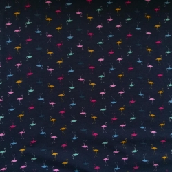 ✂Baumwolljersey dunkelblau mit bunten Flamingos ✂ 0,10m