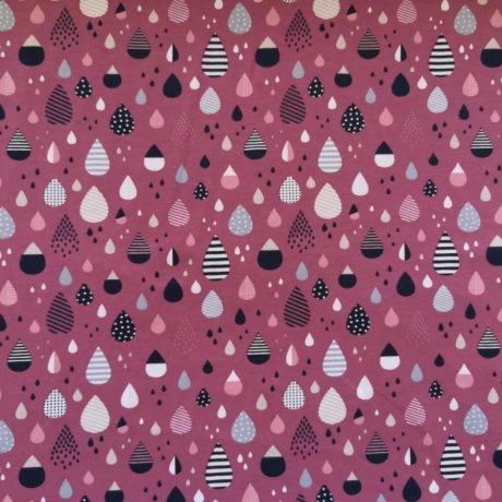 ✂ Baumwolljersey altrosa mit Wassertropfen ✂ 0,10m