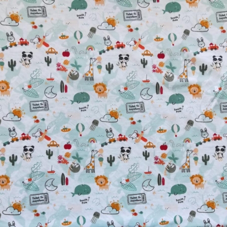 ✂Baumwolljersey hellgrün mit lustigen Tieren ✂ 0,10m