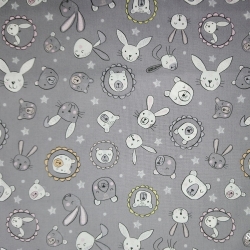 Bella Bunny & Bear - bunny faces on gray